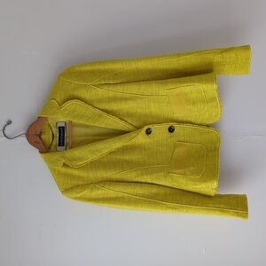 Luisa Cerano Textured Yellow & Black Cotton Blazer - Frayed Hem - Size 8
